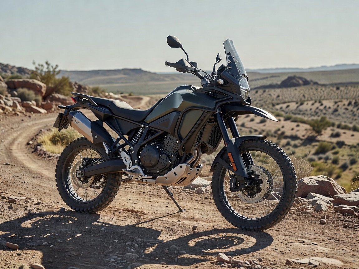 Complete cross-country adventure motorcycle with dual spoked wheels, high ground clearance, and full chassis