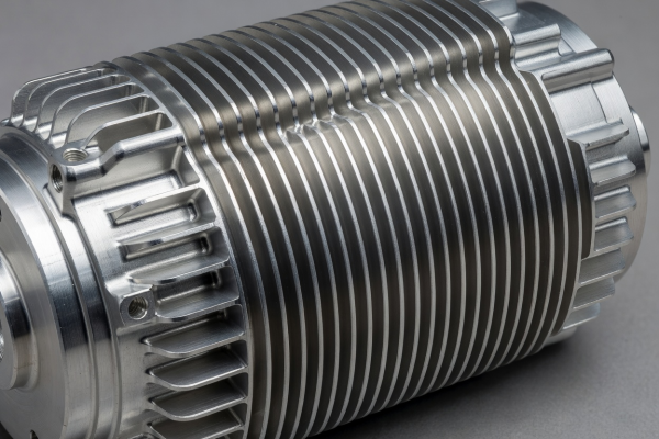 Machined aluminium electric powertrain motor casing detail