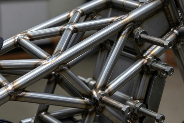 Tubular steel trellis frame and engine crash protection detail