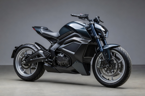 Complete production electric roadster motorcycle showing integrated battery chassis, belt drive, and full dual wheels